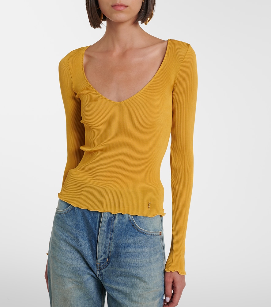  Saint Laurent Saint Laurent Ribbed-knit Silk Top 