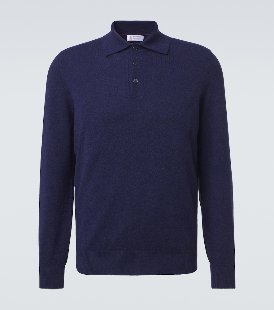 Brunello Cucinelli Men's Blue Cashmere Polo Sweater UK Size 42 - Mytheresa