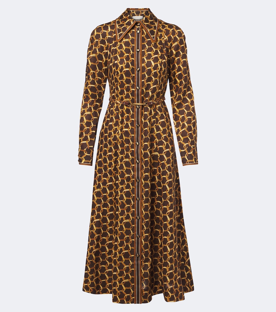 Zimmermann Belted Printed Linen Shirt Dress In Brown