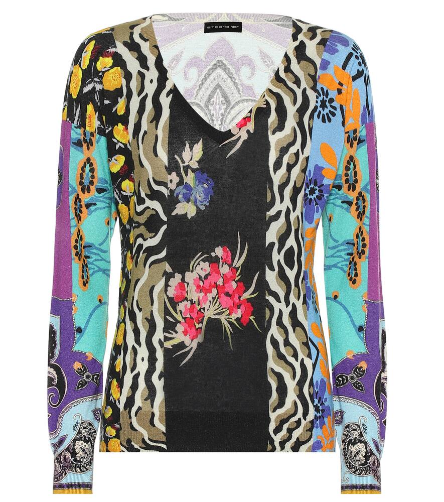 Click to view more detailed imagery on our partner's website Etro Patchwork Print Silk & Cashmere Blend Sweater In Multicoloured