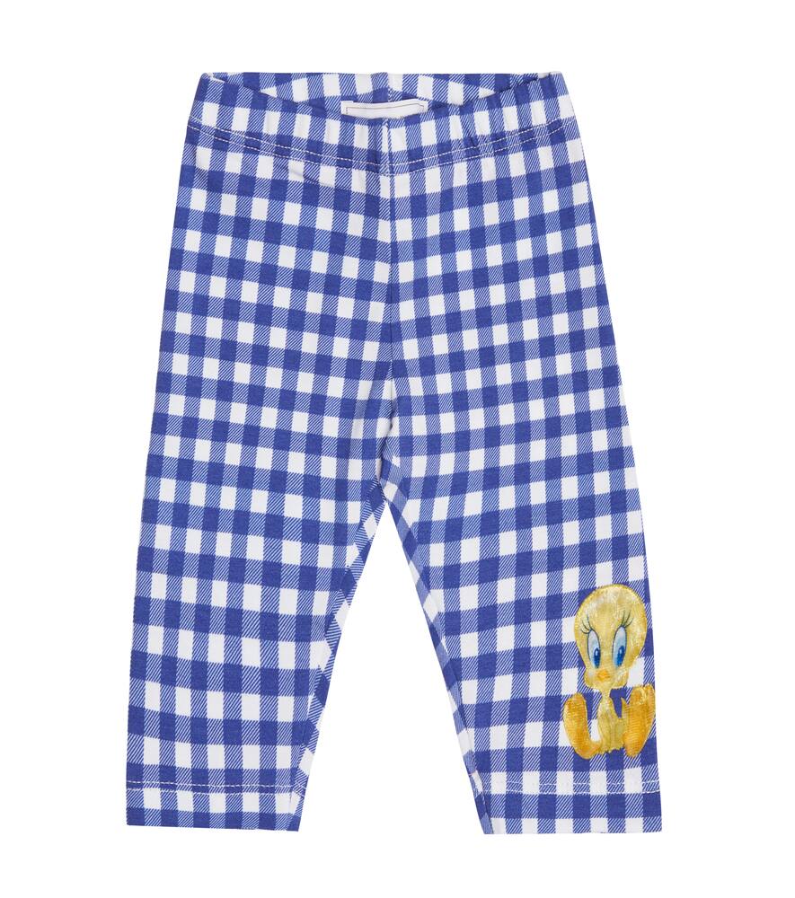 Monnalisa Baby gingham cotton-blend leggings