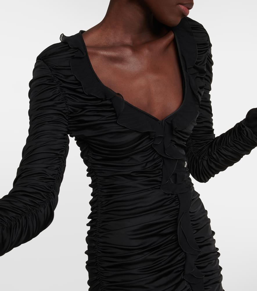 Blumarine Deep V-neck Ruched Minidress In Nero