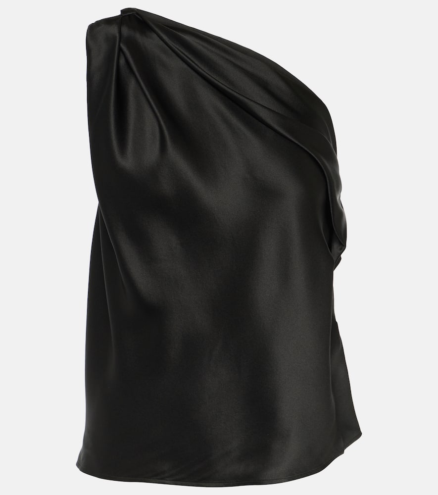 The Sei Asymmetric Silk Satin Cowl Top In Black
