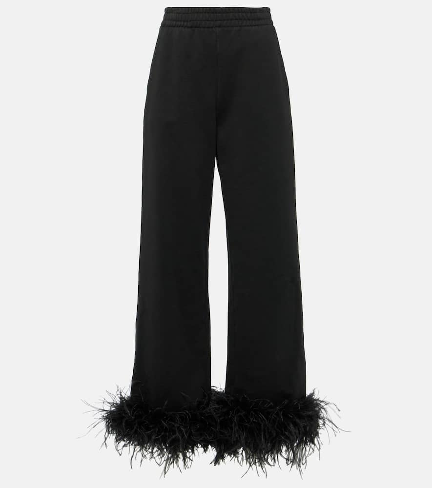 Feather-trimmed cotton sweatpants