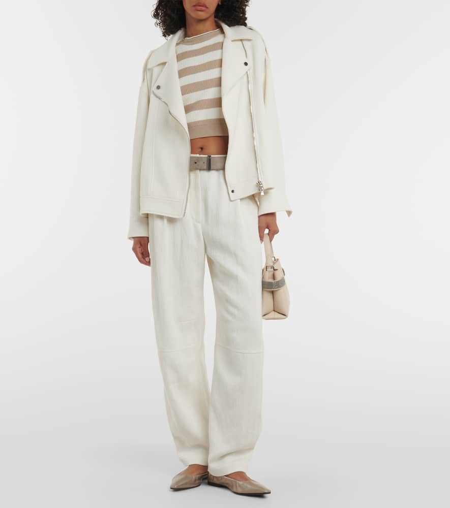 Brunello Cucinelli Stretch-suede Wide-leg Pants In Panama