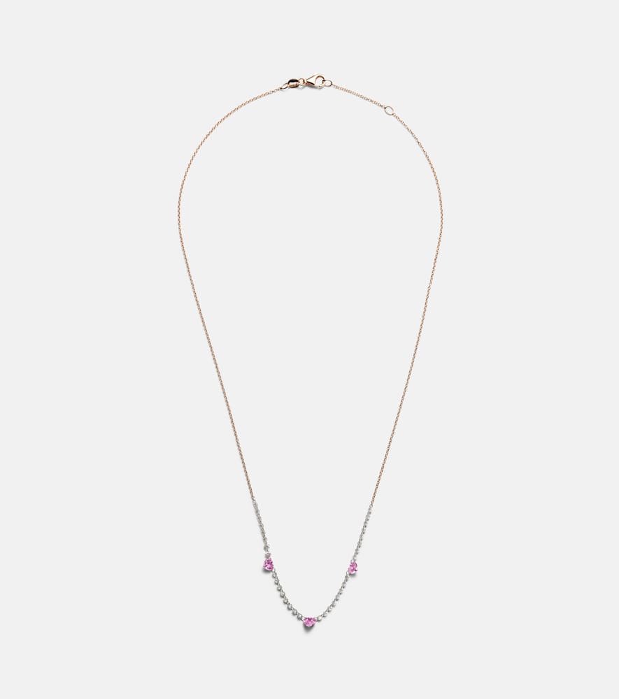 Triple Drilled 14kt white gold necklace with sapphires and diamonds