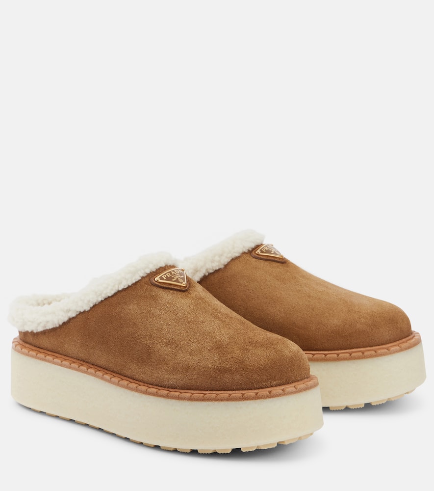Evolve shearling-lined suede platform mules