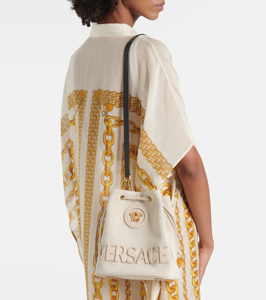 Versace La Medusa Small Canvas Bucket Bag In White