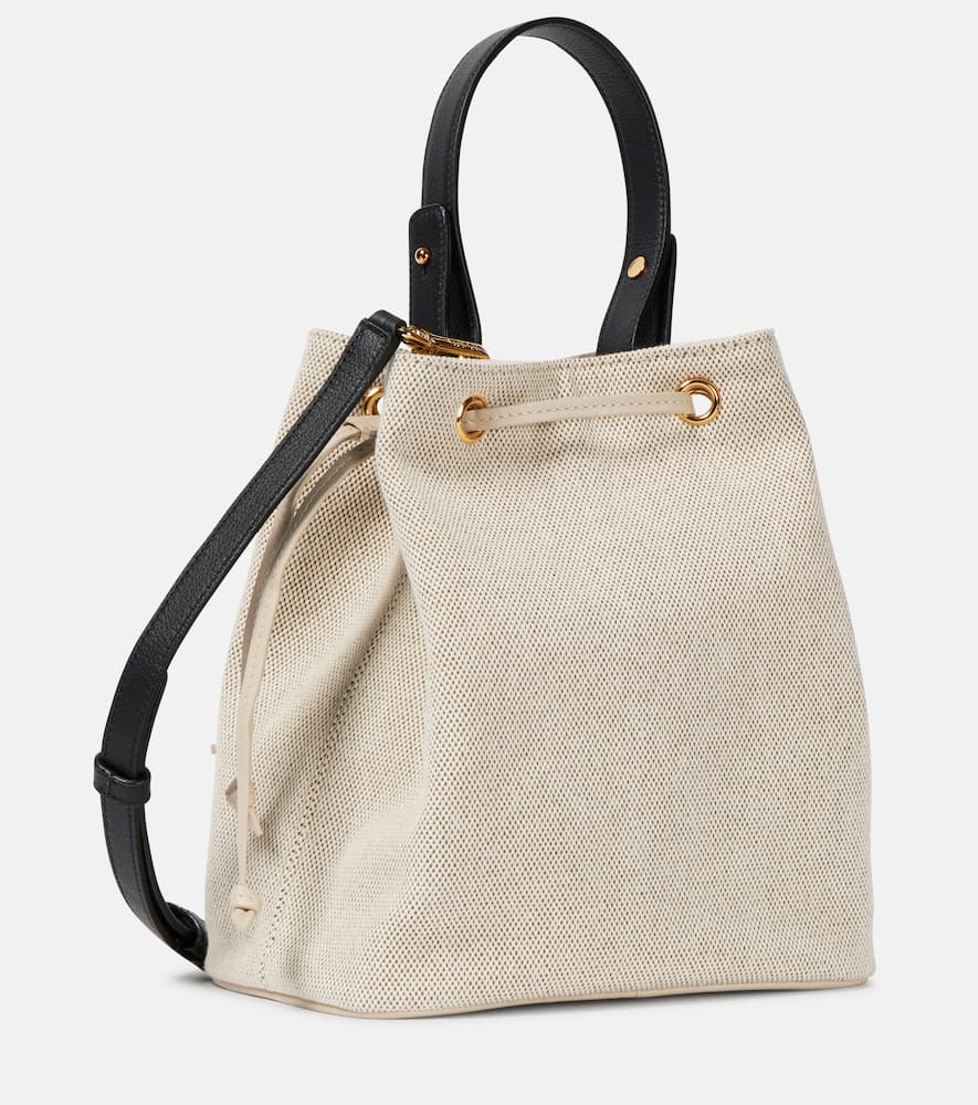 Versace La Medusa Small Canvas Bucket Bag In White