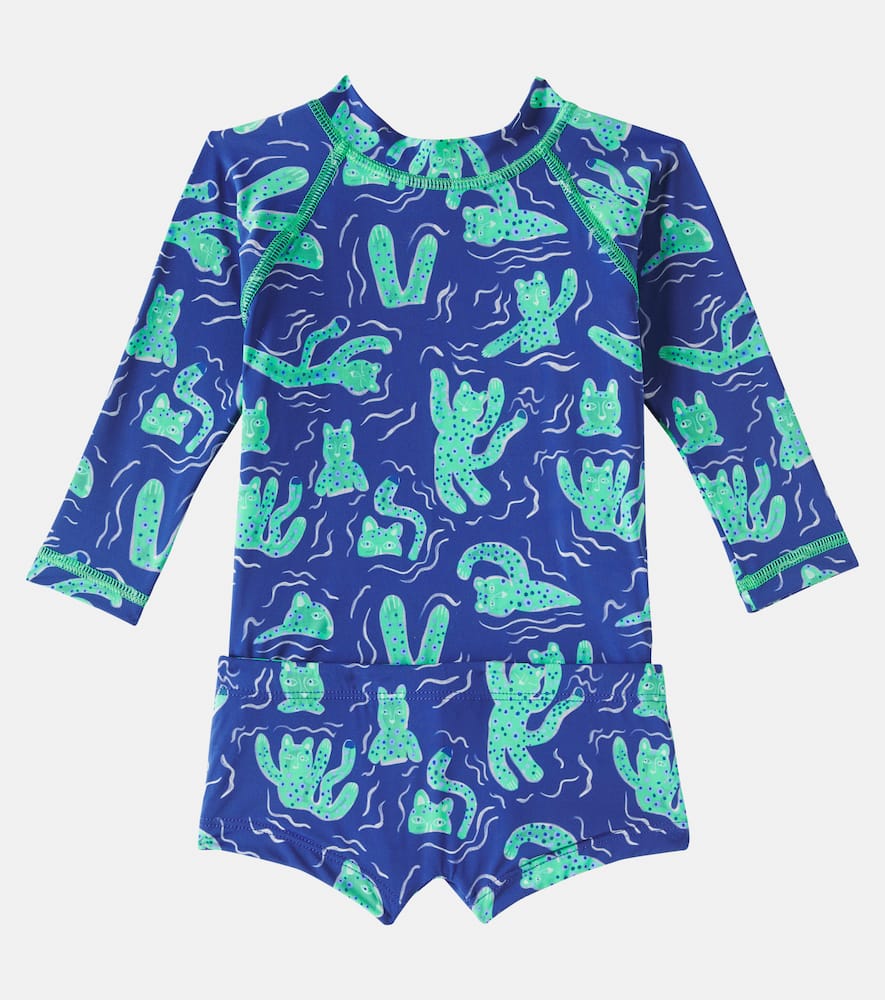 印花防晒连体泳衣