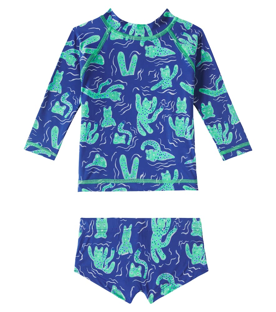 印花防晒连体泳衣