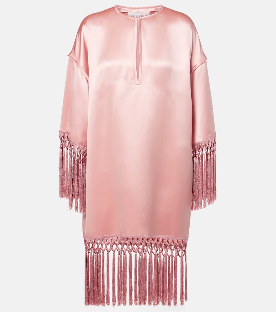 Valentino Fringed Silk Duchess Satin Minidress In Pink