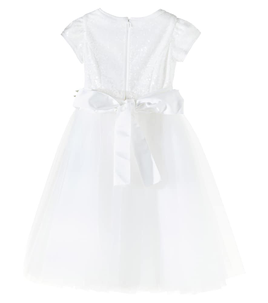 MONNALISA SEQUINED FLORAL-APPLIQUÉ TULLE DRESS