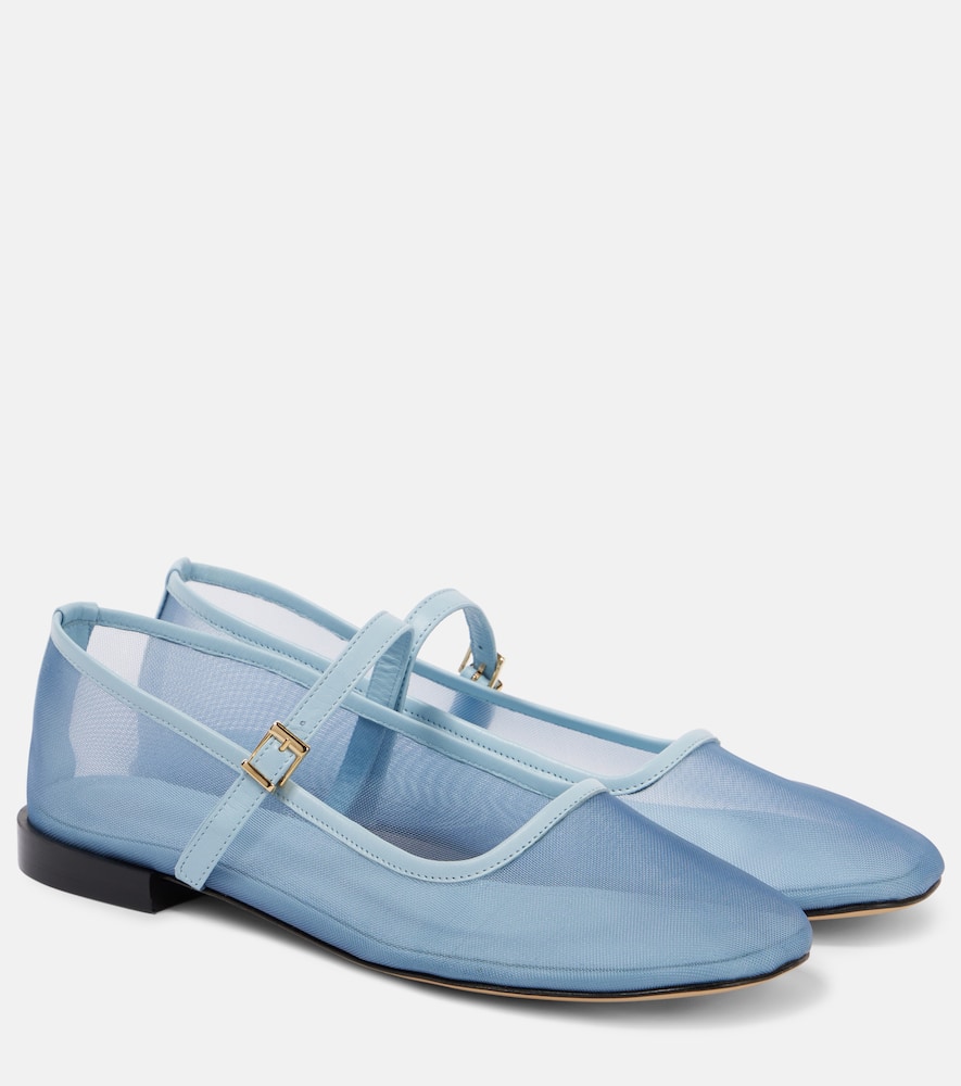 Minima leather-trimmed tulle Mary Jane flats