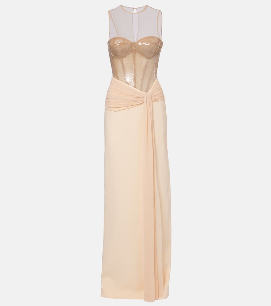 David Koma Sequined Cady And Mesh Corset Gown