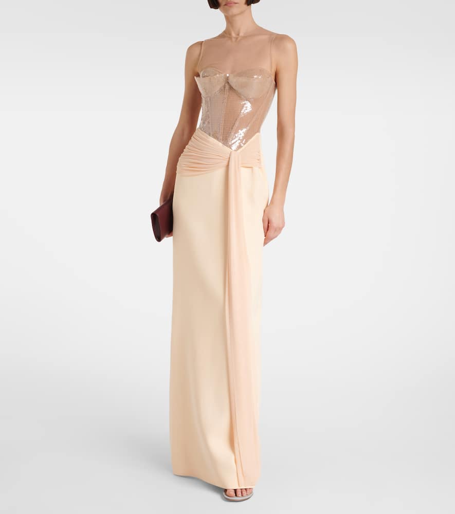David Koma Sequined Cady And Mesh Corset Gown