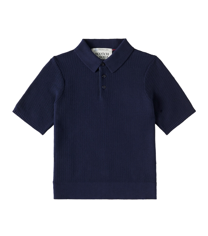Scotch & Soda Waffle-knit Cotton Polo Shirt In Navy
