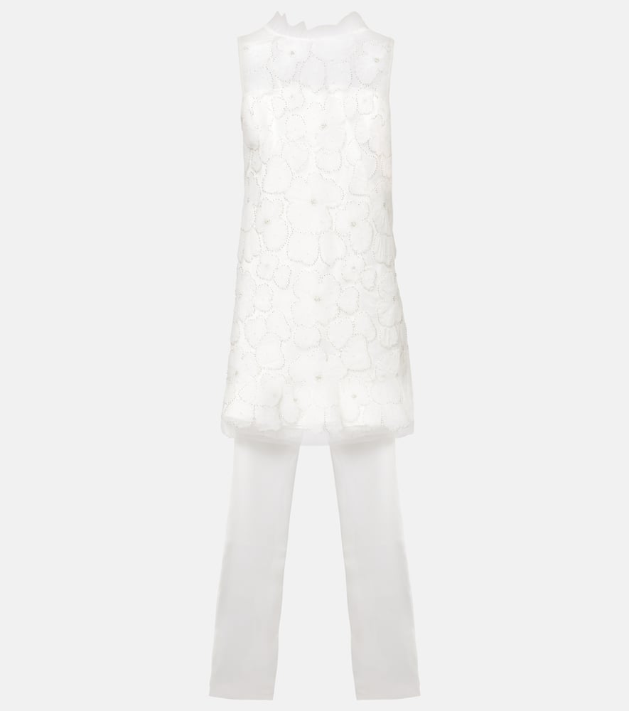 Bridal bow-detail beaded satin minidress