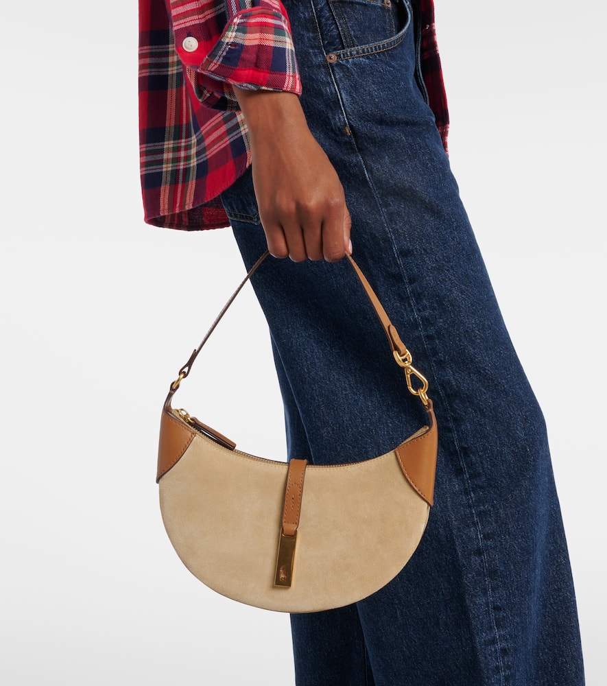 Polo Ralph Lauren Crescent Small Suede Shoulder Bag In White