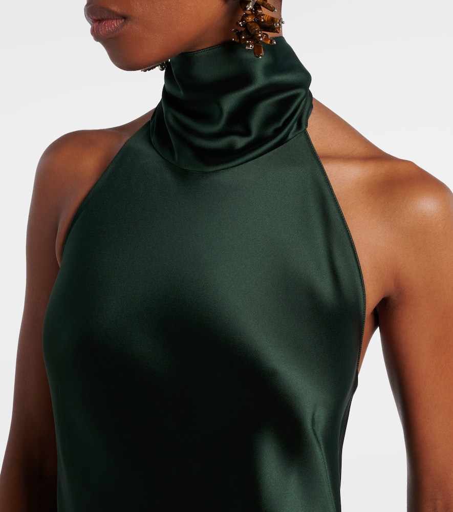 Ralph Lauren Chilton Halterneck Open-back Satin Gown In Green