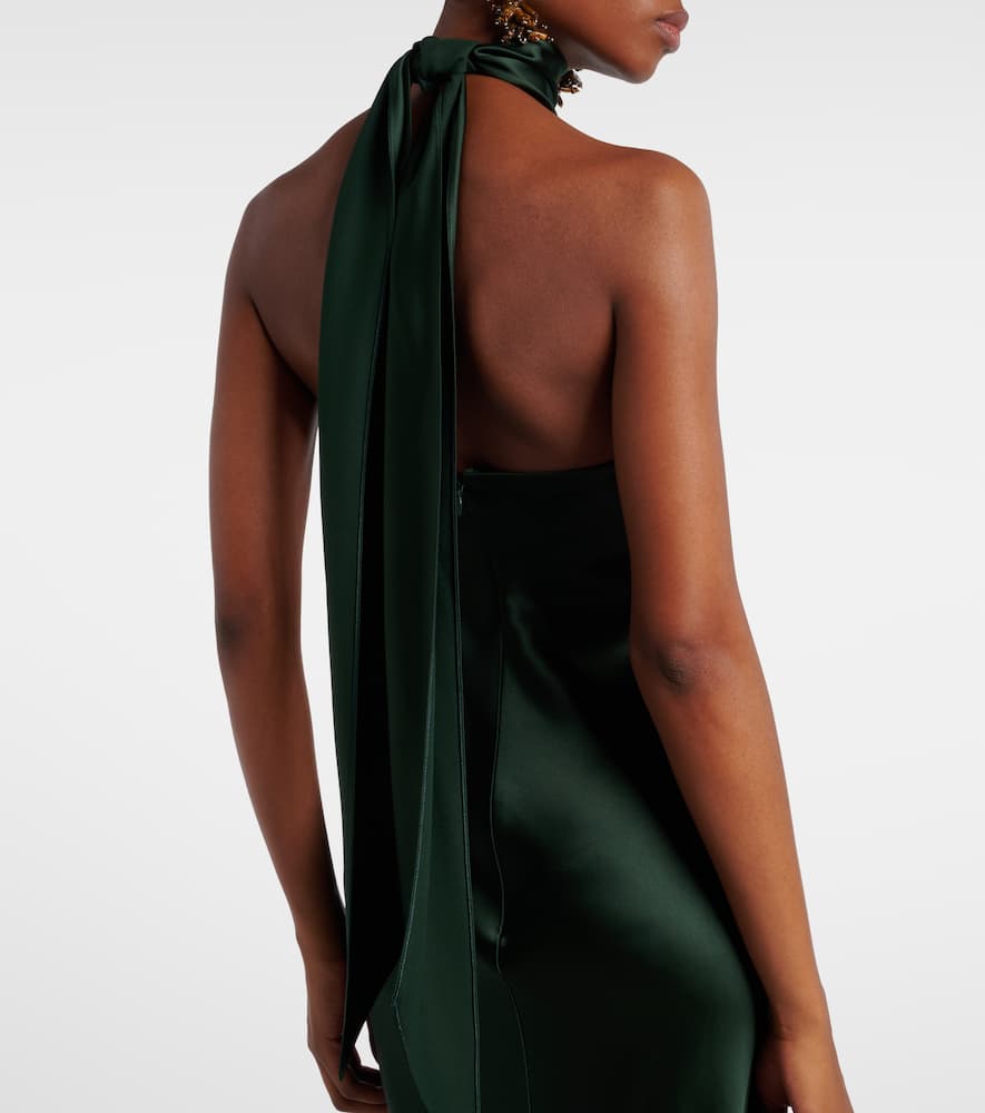 Ralph Lauren Chilton Halterneck Open-back Satin Gown In Green