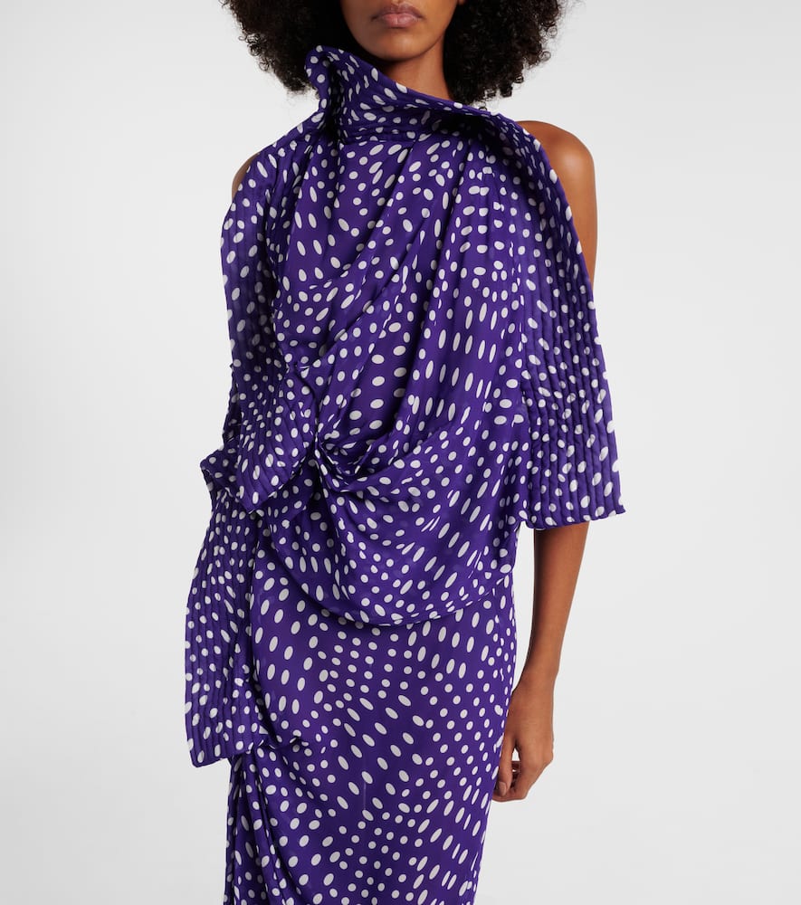 Dries Van Noten Draped Polka-dot Satin Midi Dress In Purple