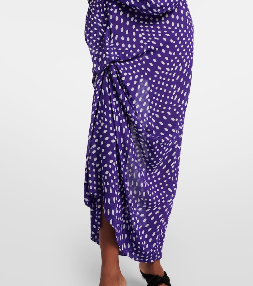Dries Van Noten Draped Polka-dot Satin Midi Dress In Purple