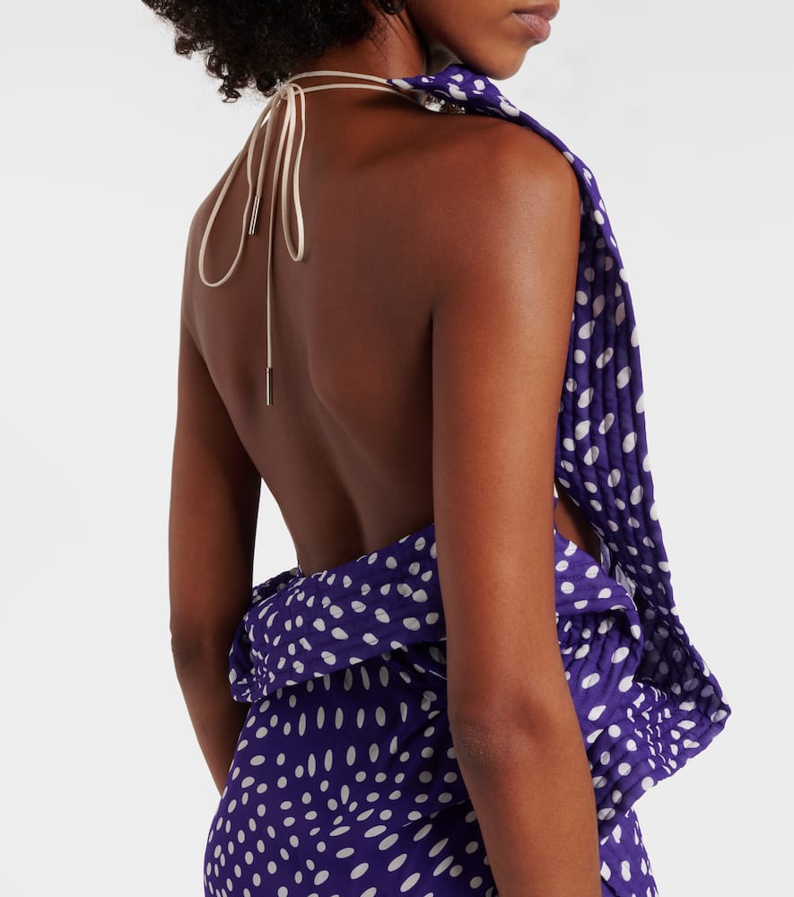 Dries Van Noten Draped Polka-dot Satin Midi Dress In Purple