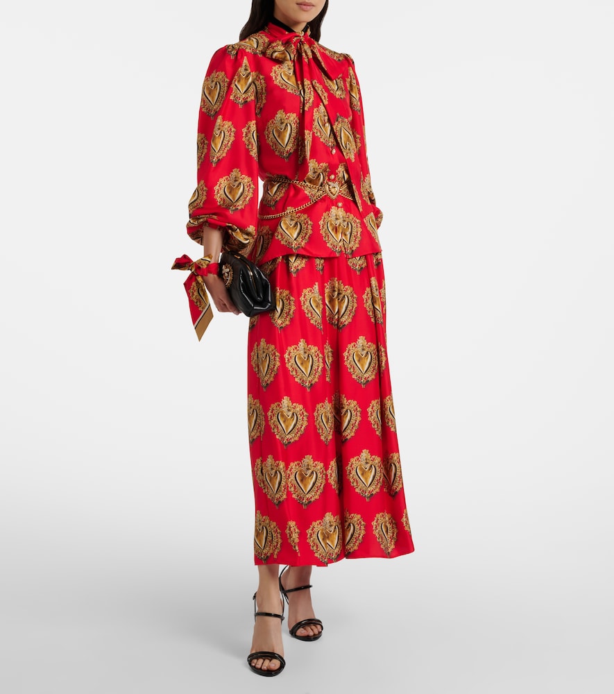 Dolce & Gabbana Printed tie-neck silk blouse