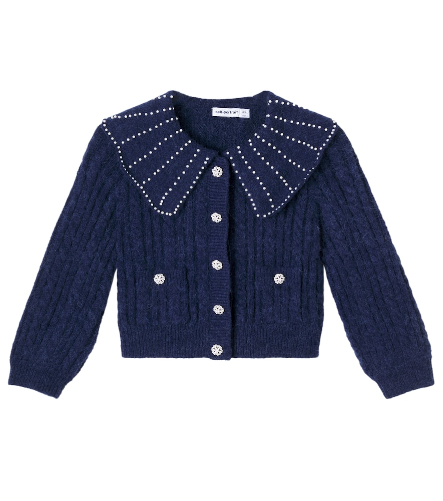 Self-portrait Embellished Cardigan In Blue