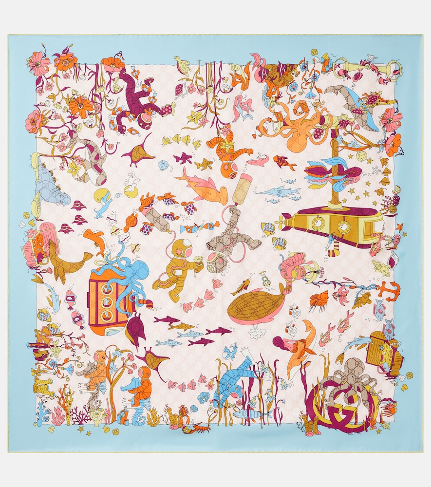 Gucci Donna Foulard In Twill Di Seta Gg Blu Unica- Mytheresa