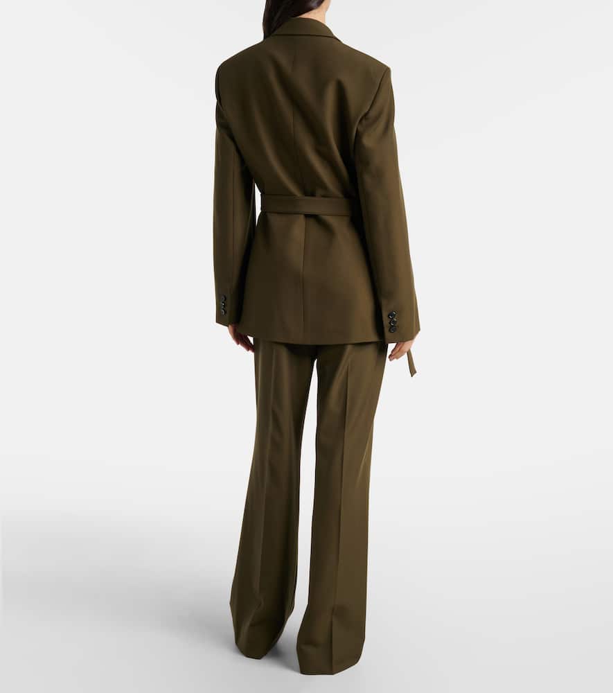 Loewe Leather-trimmed Pleated Wool Flared Pants In Brown