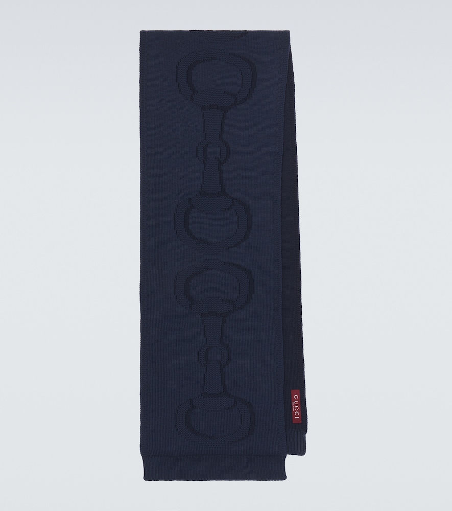 Gucci Men's Blue Horsebit Wool Scarf