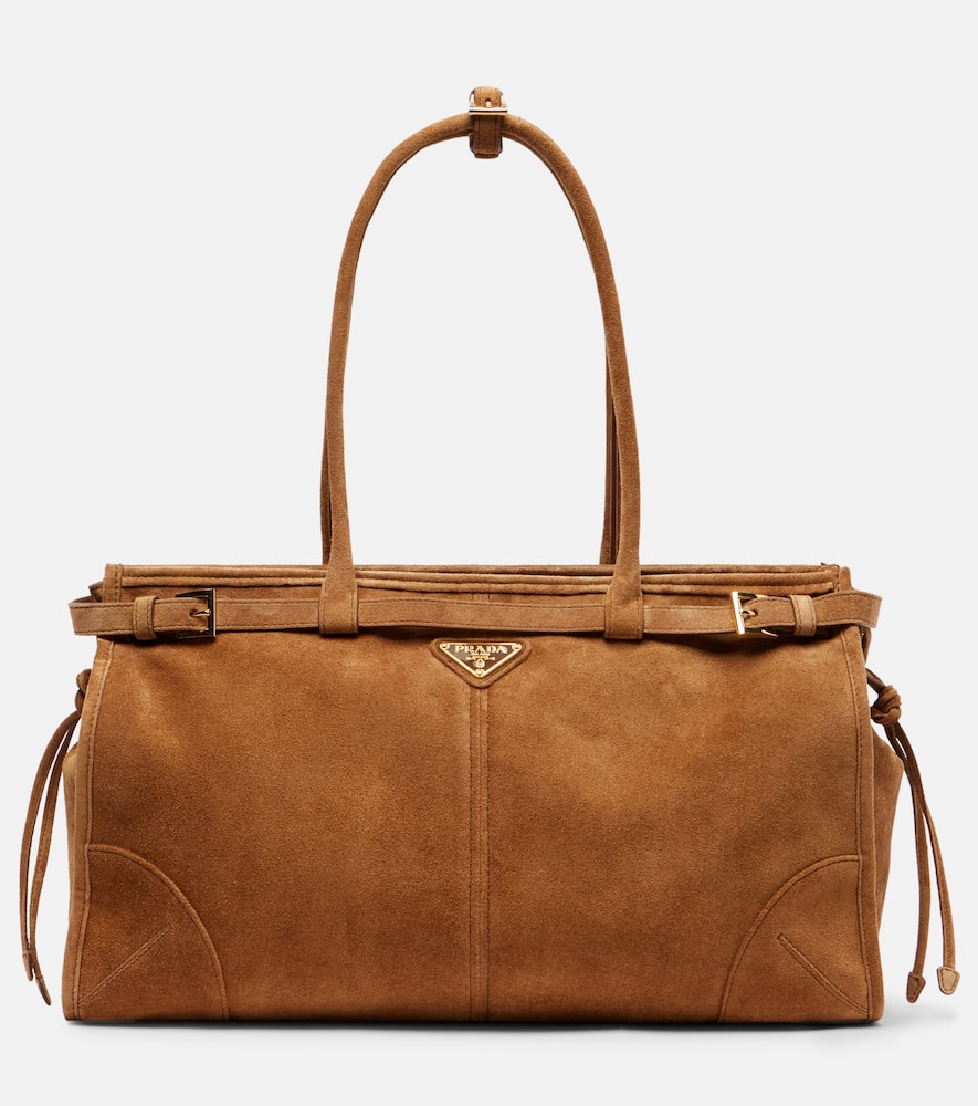Prada Bonnie Large Suede Tote Bag In Brown