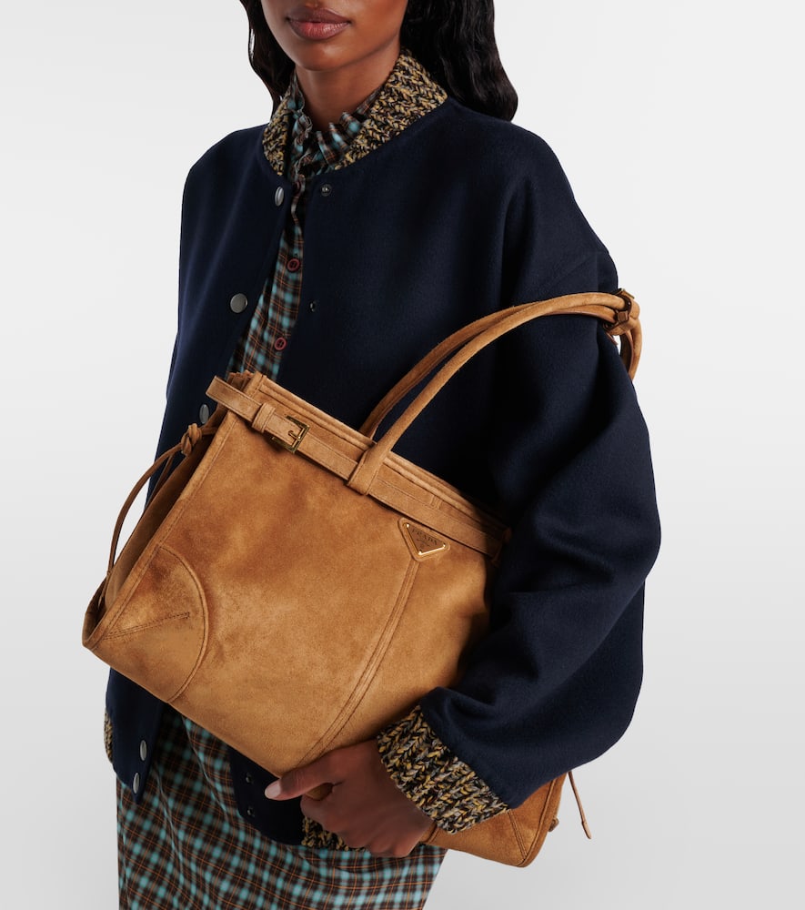 Prada Bonnie Large Suede Tote Bag In Brown