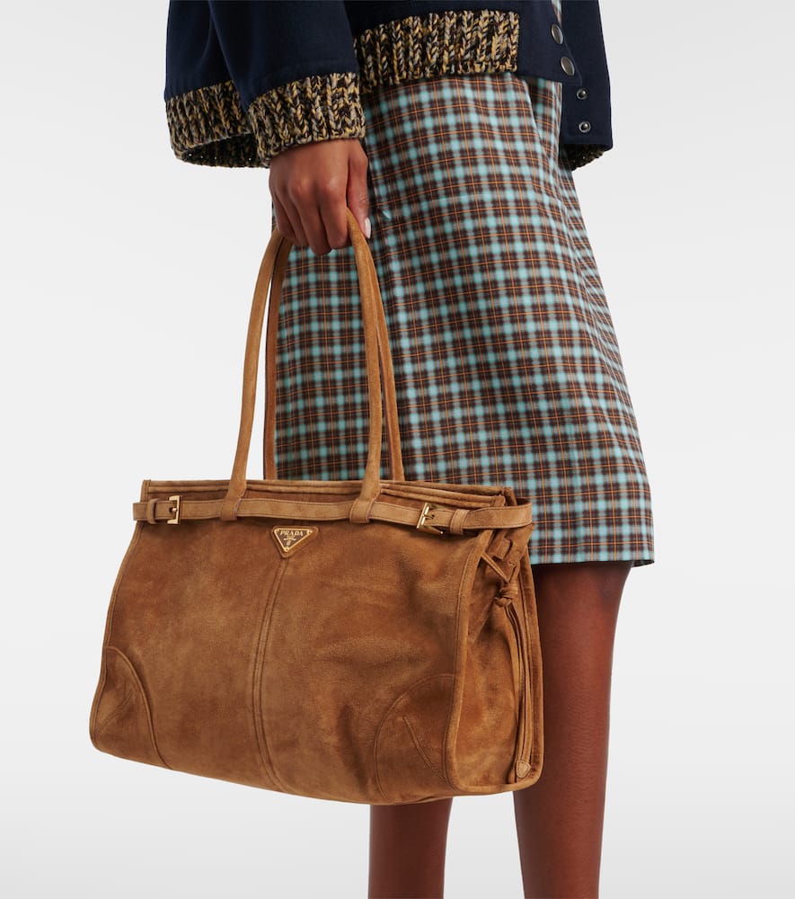 Prada Bonnie Large Suede Tote Bag In Brown