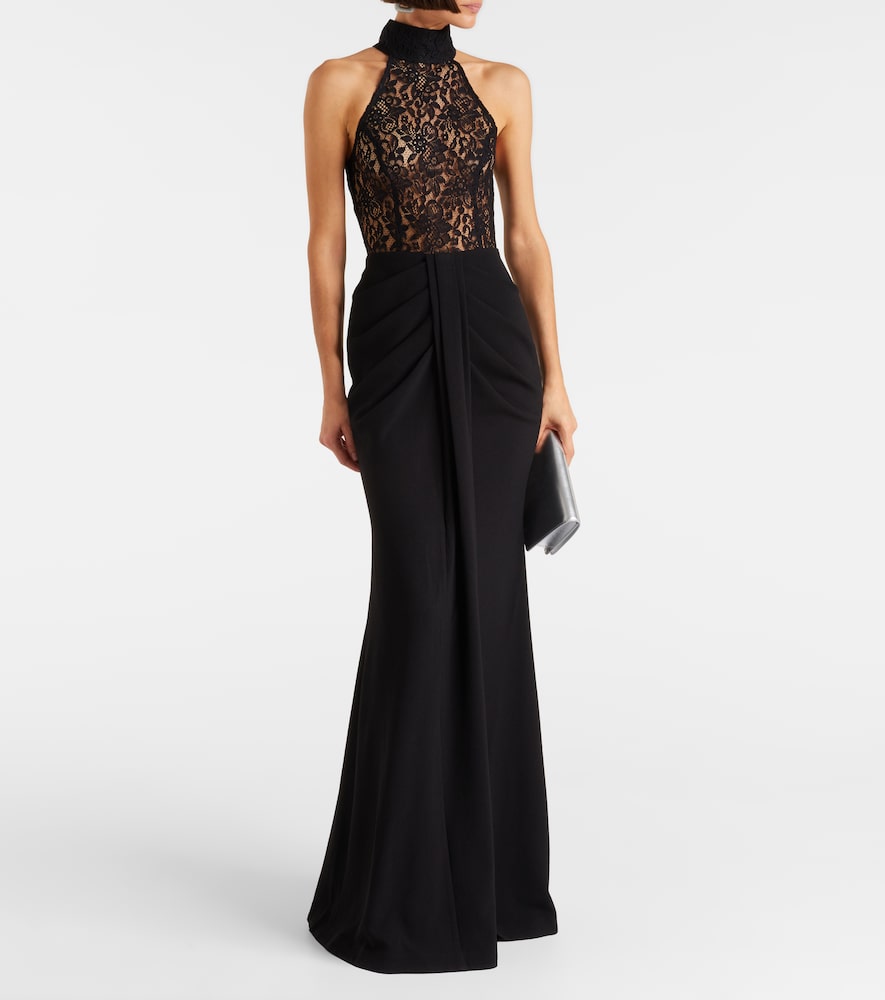 Rebecca Vallance Dixie draped halterneck lace and taffeta gown