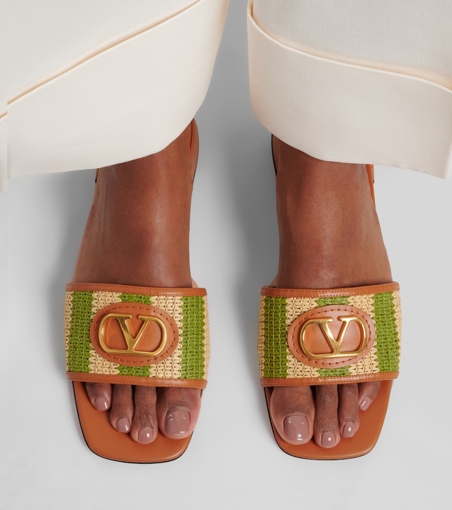 Valentino Garavani VLogo leather-trimmed raffia slides