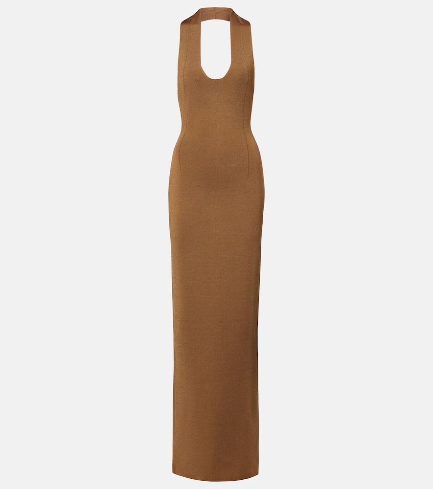 Khaite Mahi Halterneck Maxi Dress In Brown