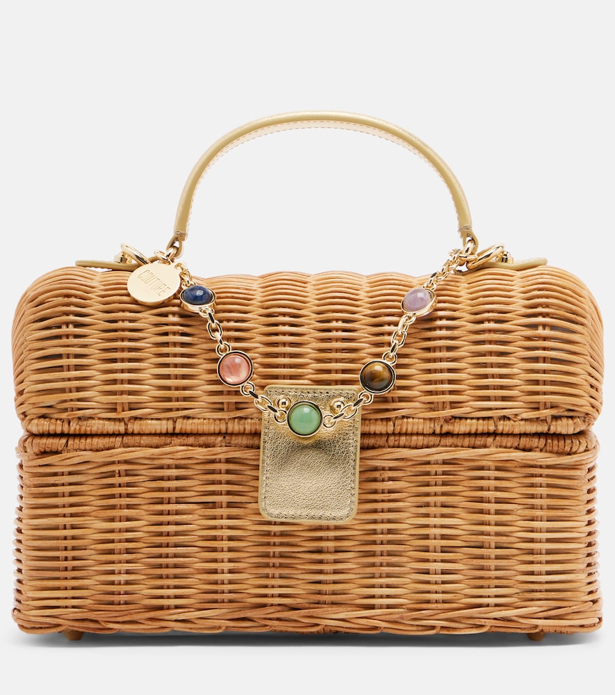 Judith Leiber Couture Isla embellished wicker top-handle bag