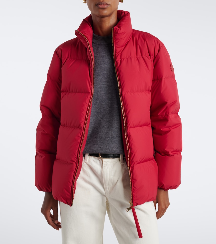 Leather-Trimmed Down Jacket