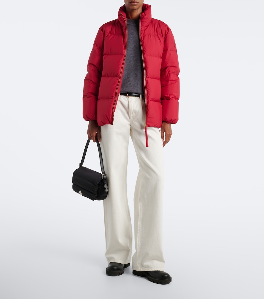 Leather-Trimmed Down Jacket