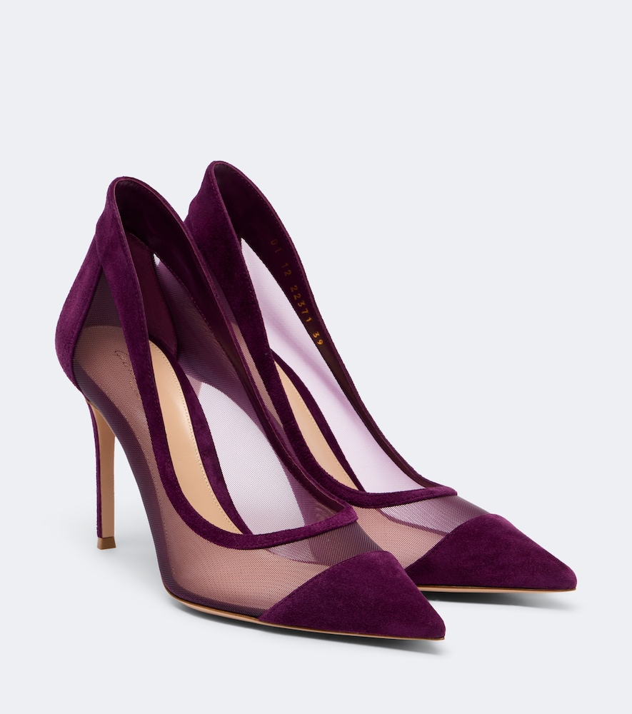 Pumps aus Mesh mit Veloursleder