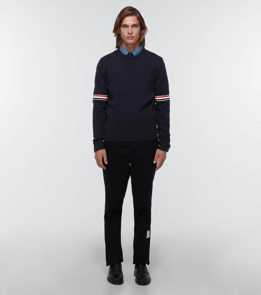 Thom Browne Rwb Intarsia Armband Tweed Pullover In Navy