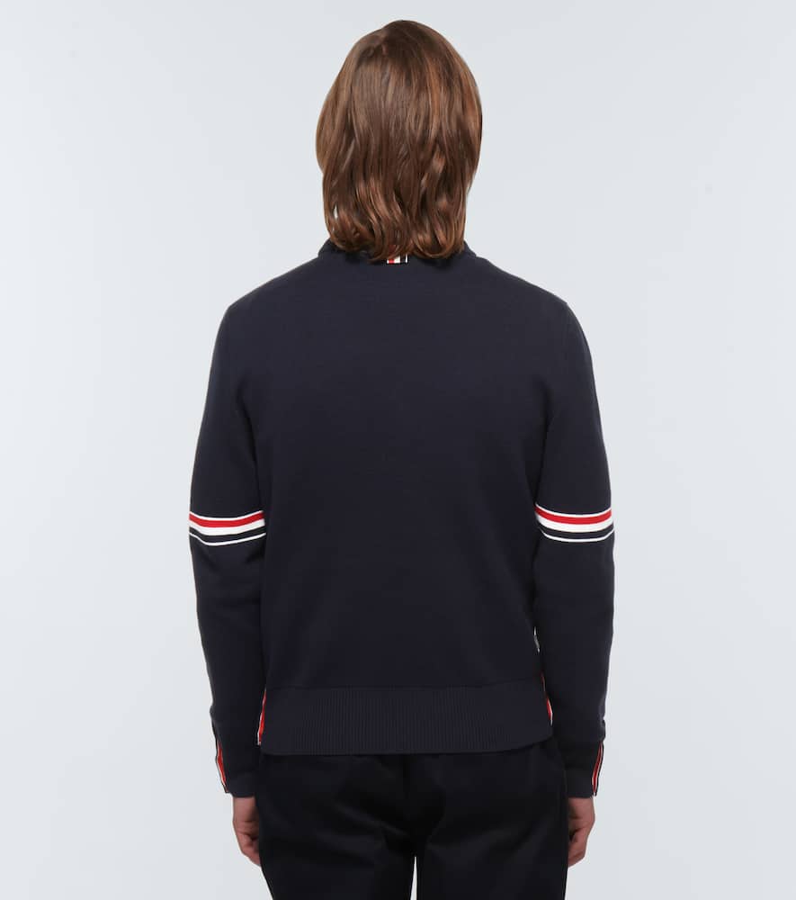 Thom Browne Rwb Intarsia Armband Tweed Pullover In Navy