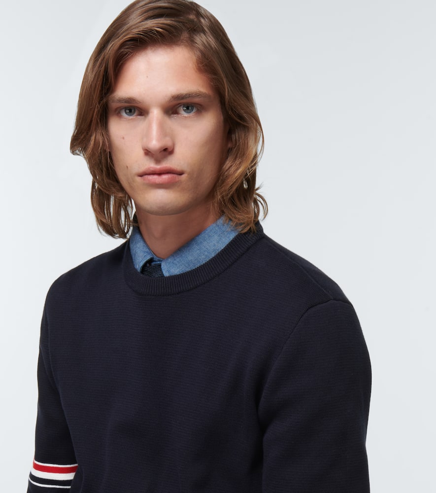 Thom Browne Rwb Intarsia Armband Tweed Pullover In Navy