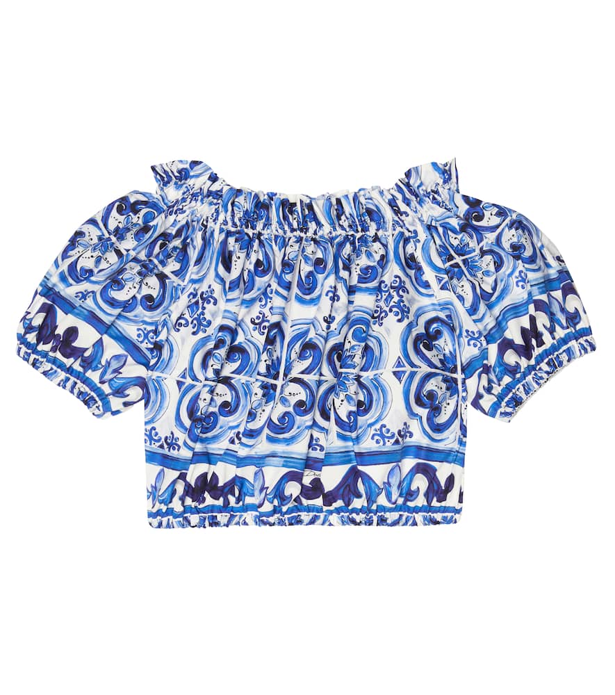 Shop Dolce & Gabbana Printed Cotton Top In Tris Maioliche F.bco