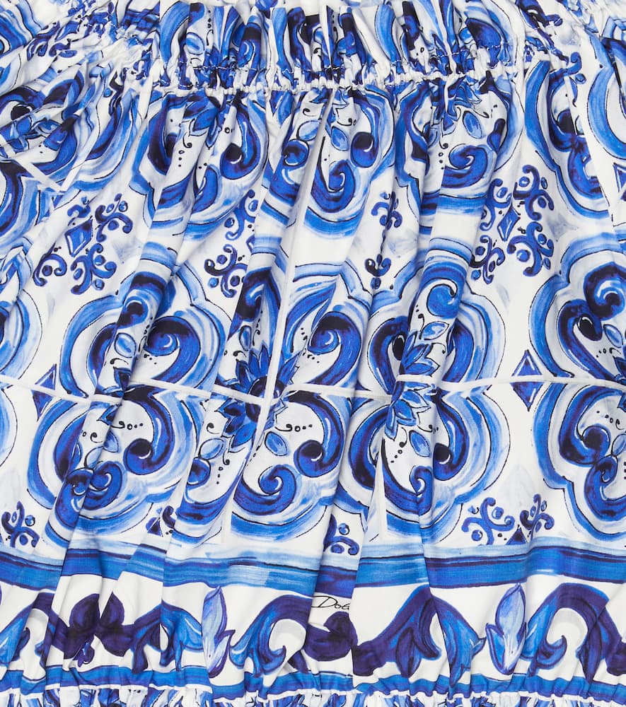 Dolce & Gabbana Majolica Print Cotton Poplin Crop Top In Tris Maioliche F.bco