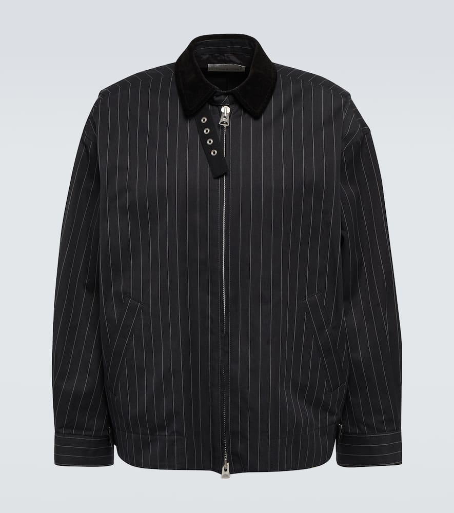 Shop Sacai Pinstriped Cotton Jacket In Navy