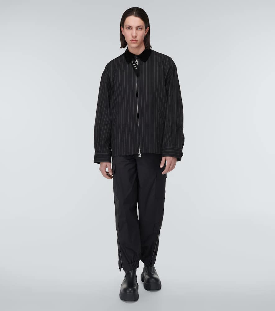 Shop Sacai Pinstriped Cotton Jacket In Navy